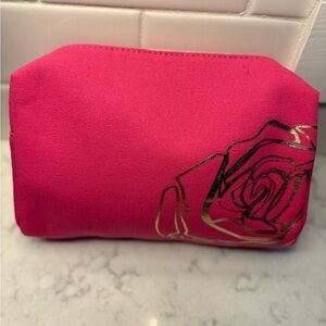 Lancome Pink Cosmetic Bag with Gold Floral Design